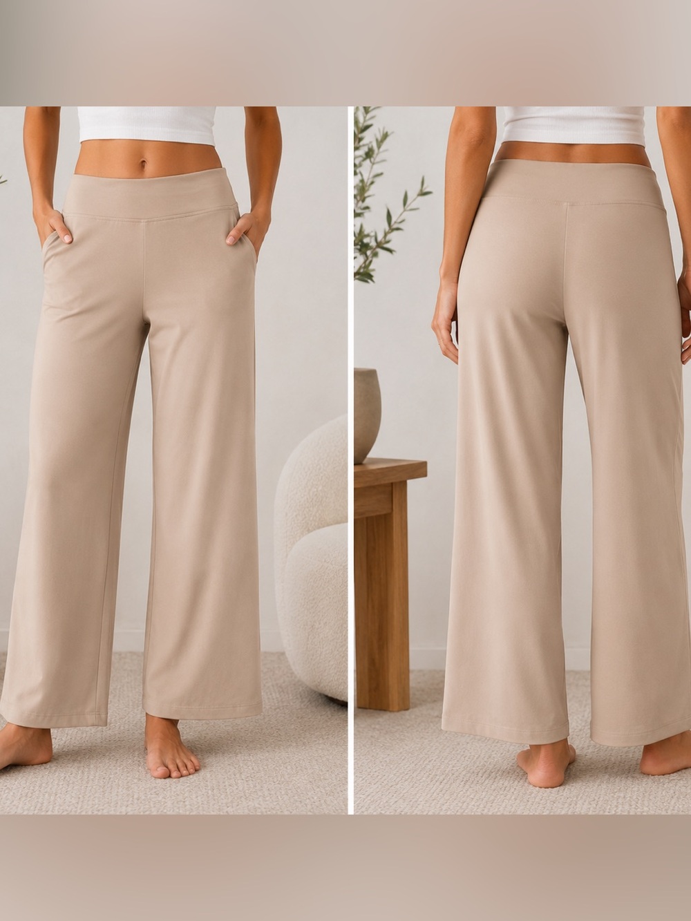 Relaxed Wide-Leg Lounge Pants in Khaki 29P